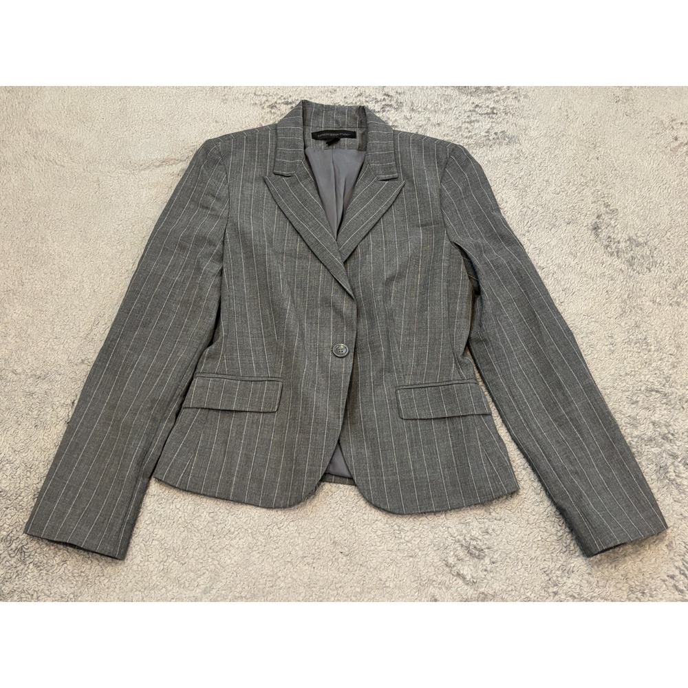 Express Design Studio Blazer Womens Small Gray Striped Long Sleeve Button Career